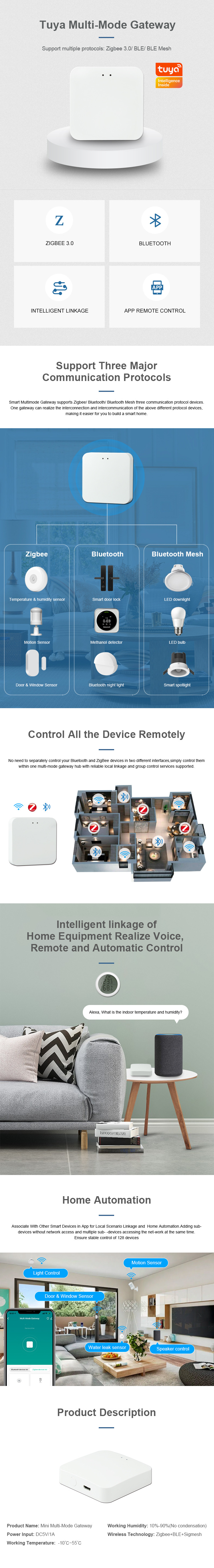  Tuya Multi-Mode Gateway support WiFi,Zigbee 3.0,bluetooth and BLE Mesh