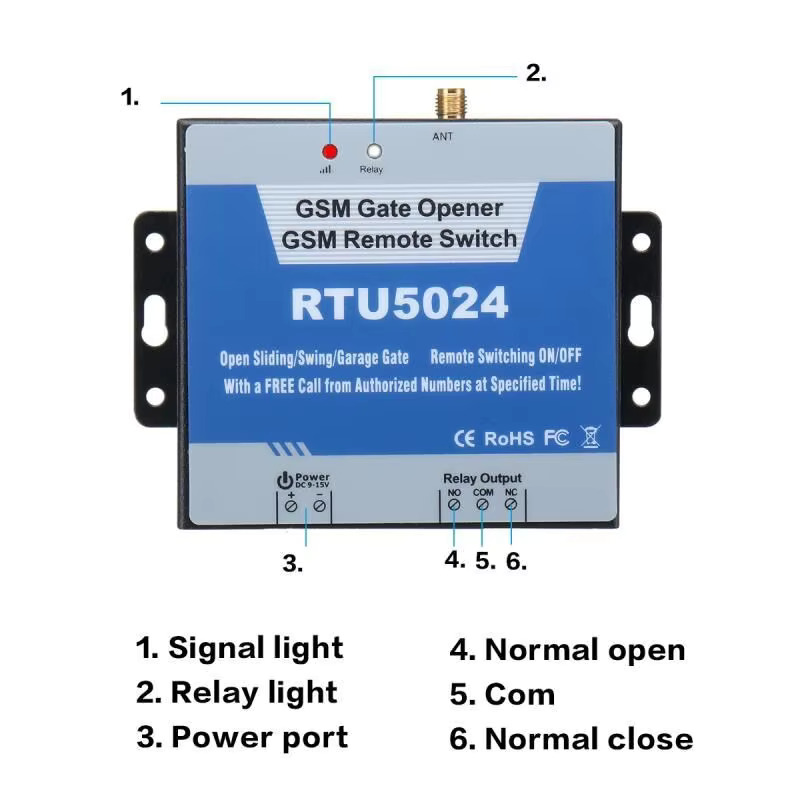 GSM Door Gate Opener Remote On/Off Switch Free Call SMS Command Support 850/900/1800/1900MHz RTU5024 2G GSM Access Controller