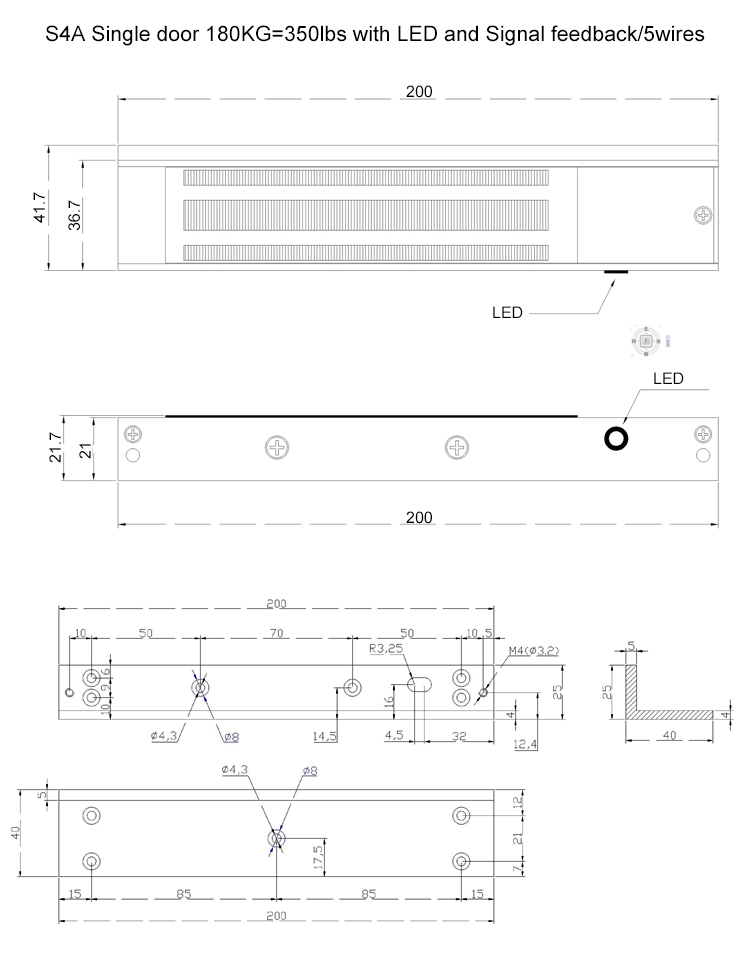 180KG Single door EM lock with 5wires