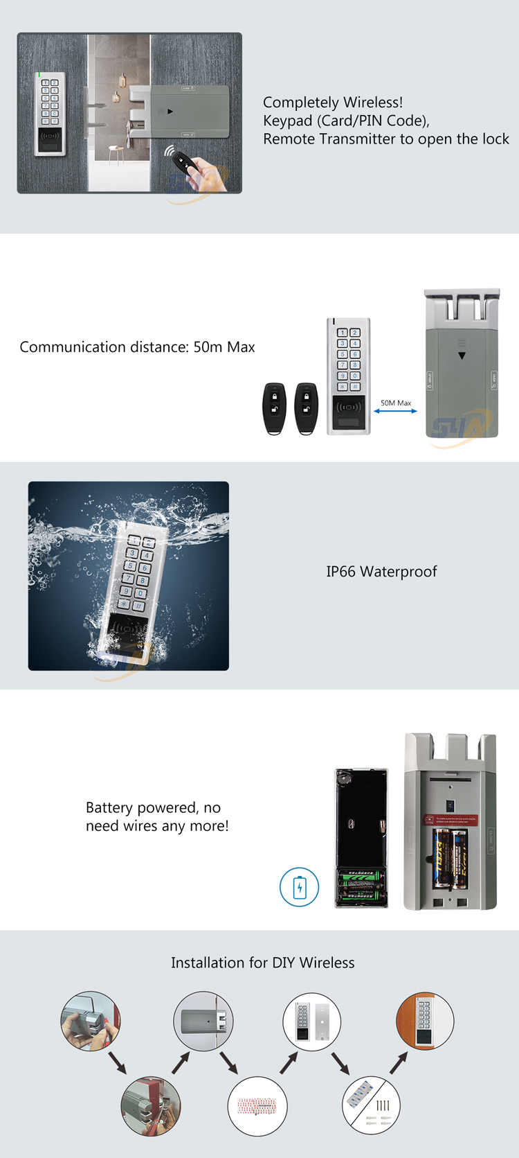 IP66 Wireless Lock Keypad And Outdoor Door Lock Remote Control