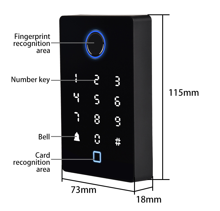 Touch type keypad access control machine with backlight