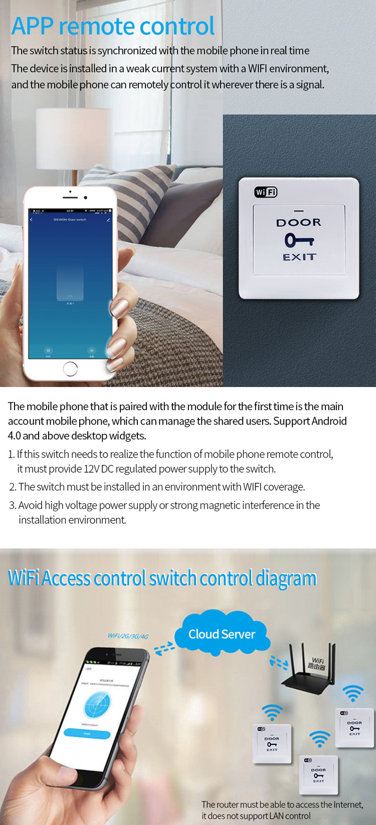 Wireless WIFI access control switch